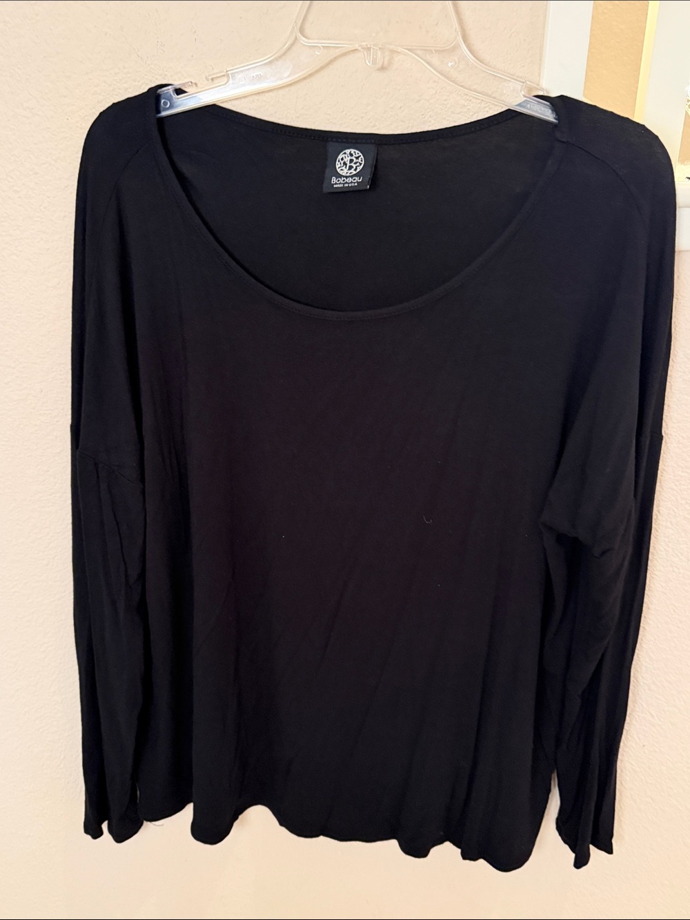 Bobeau Black Long Sleeve Scoop Neck Tee